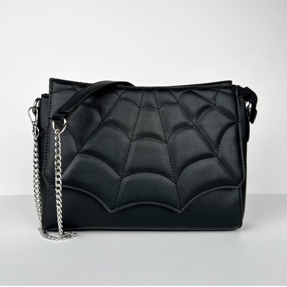 Black Quilted Spiderweb Crossbody Bag